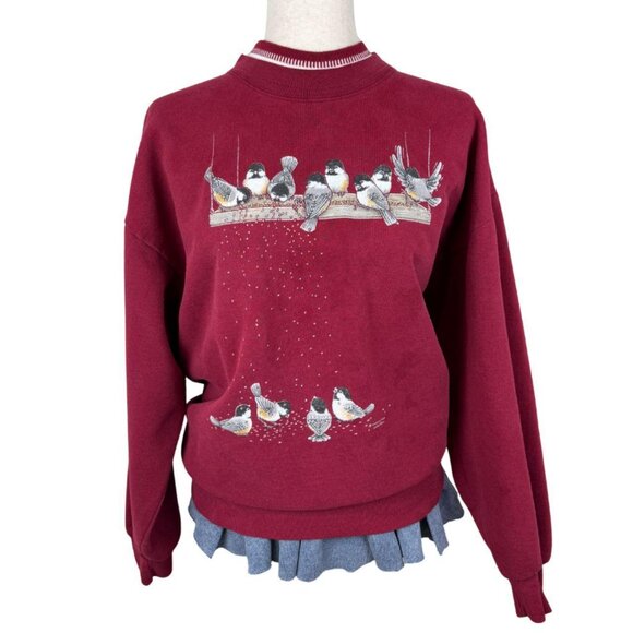 Vintage Morning Sun Bird Graphic Maroon Sweatshirt - Picture 1 of 7
